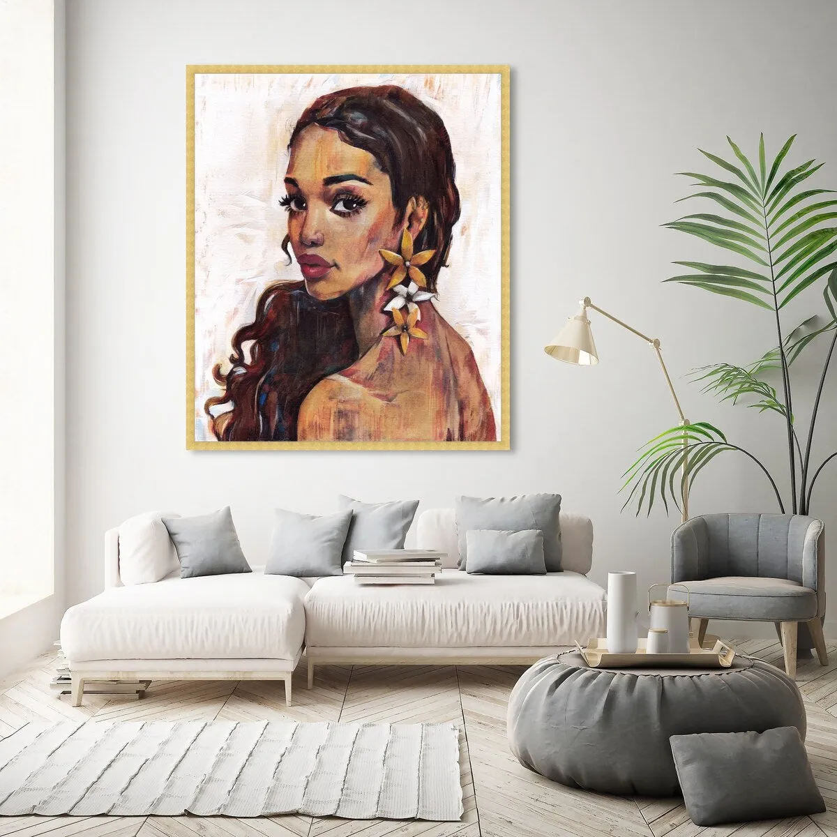 "Beauty with Petals", Flower Earirngs Beauty Traditional White Framed Wall Art Print for Bedroom