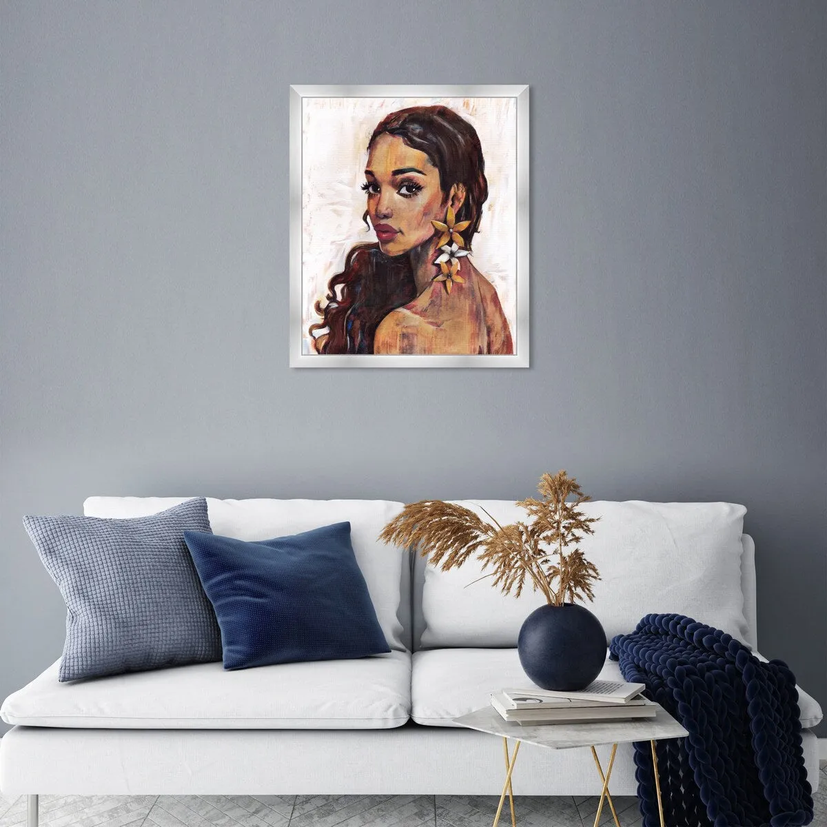 "Beauty with Petals", Flower Earirngs Beauty Traditional White Framed Wall Art Print for Bedroom
