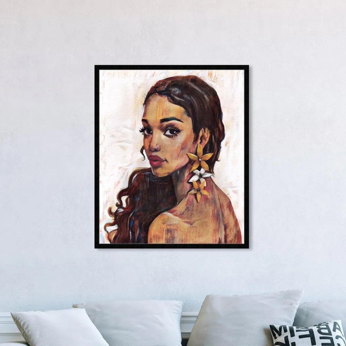 "Beauty with Petals", Flower Earirngs Beauty Traditional White Framed Wall Art Print for Bedroom