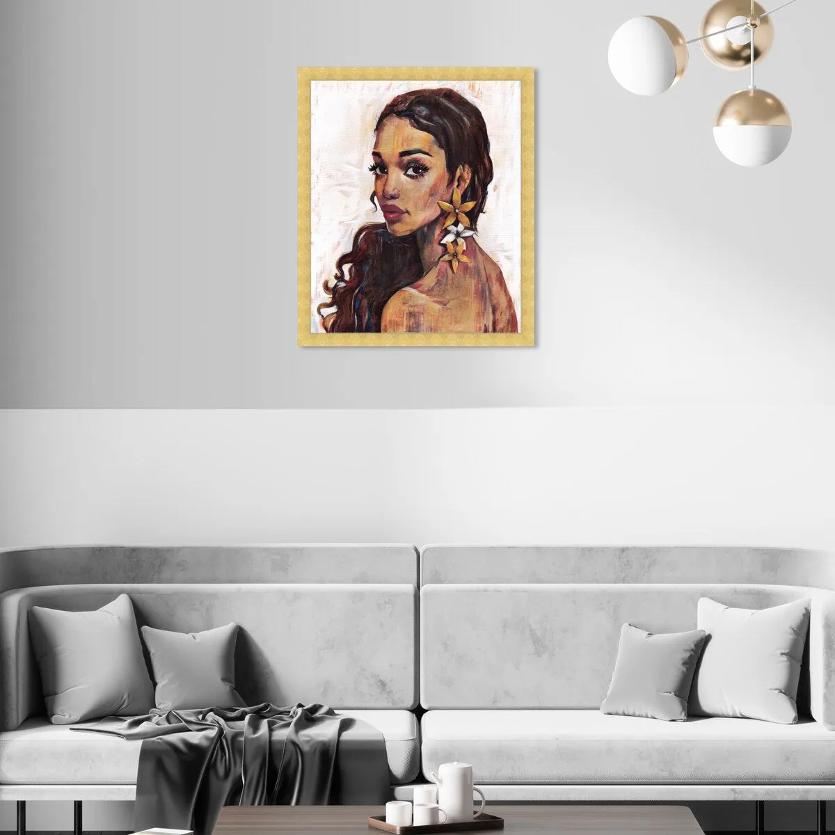 "Beauty with Petals", Flower Earirngs Beauty Traditional White Framed Wall Art Print for Bedroom