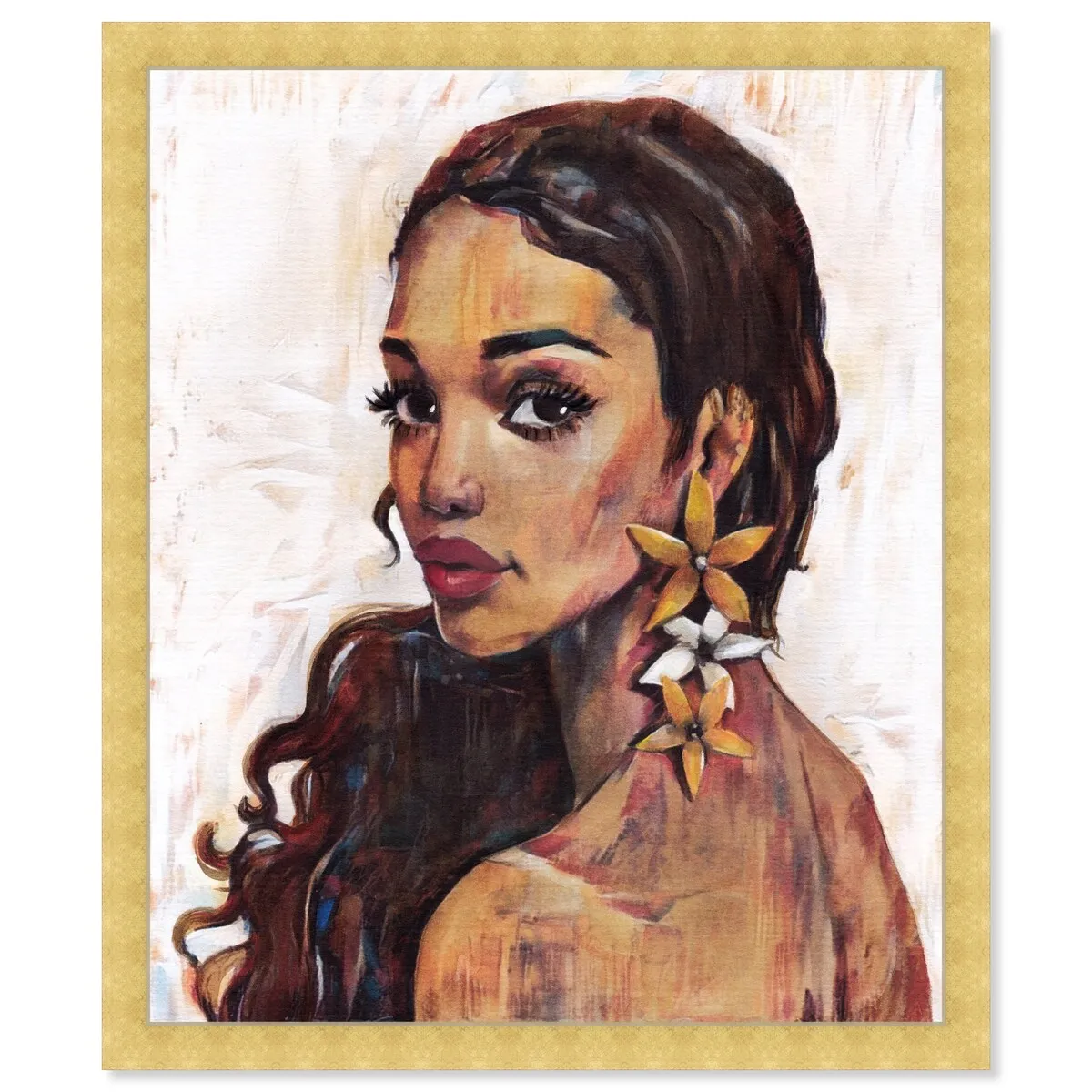 "Beauty with Petals", Flower Earirngs Beauty Traditional White Framed Wall Art Print for Bedroom
