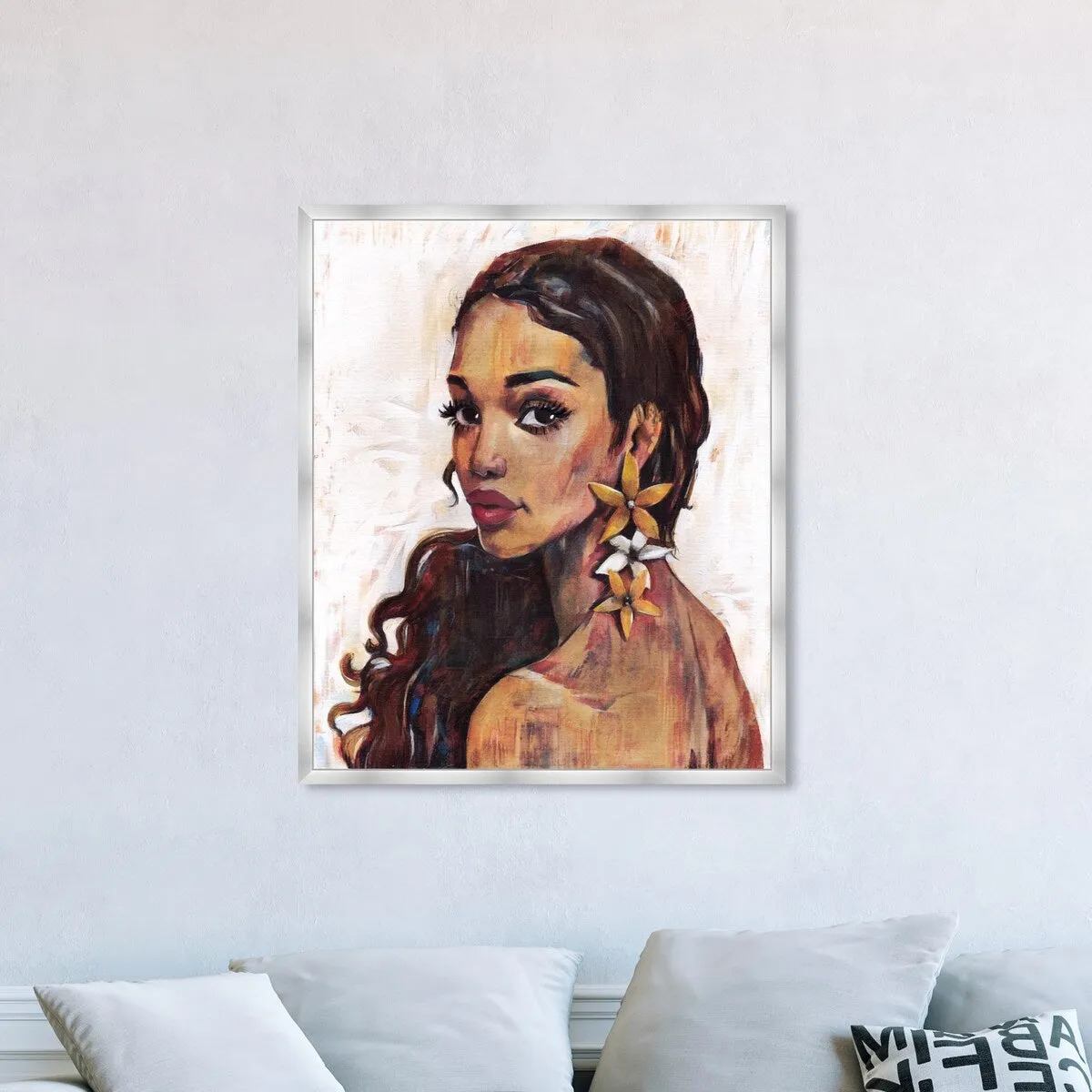 "Beauty with Petals", Flower Earirngs Beauty Traditional White Framed Wall Art Print for Bedroom
