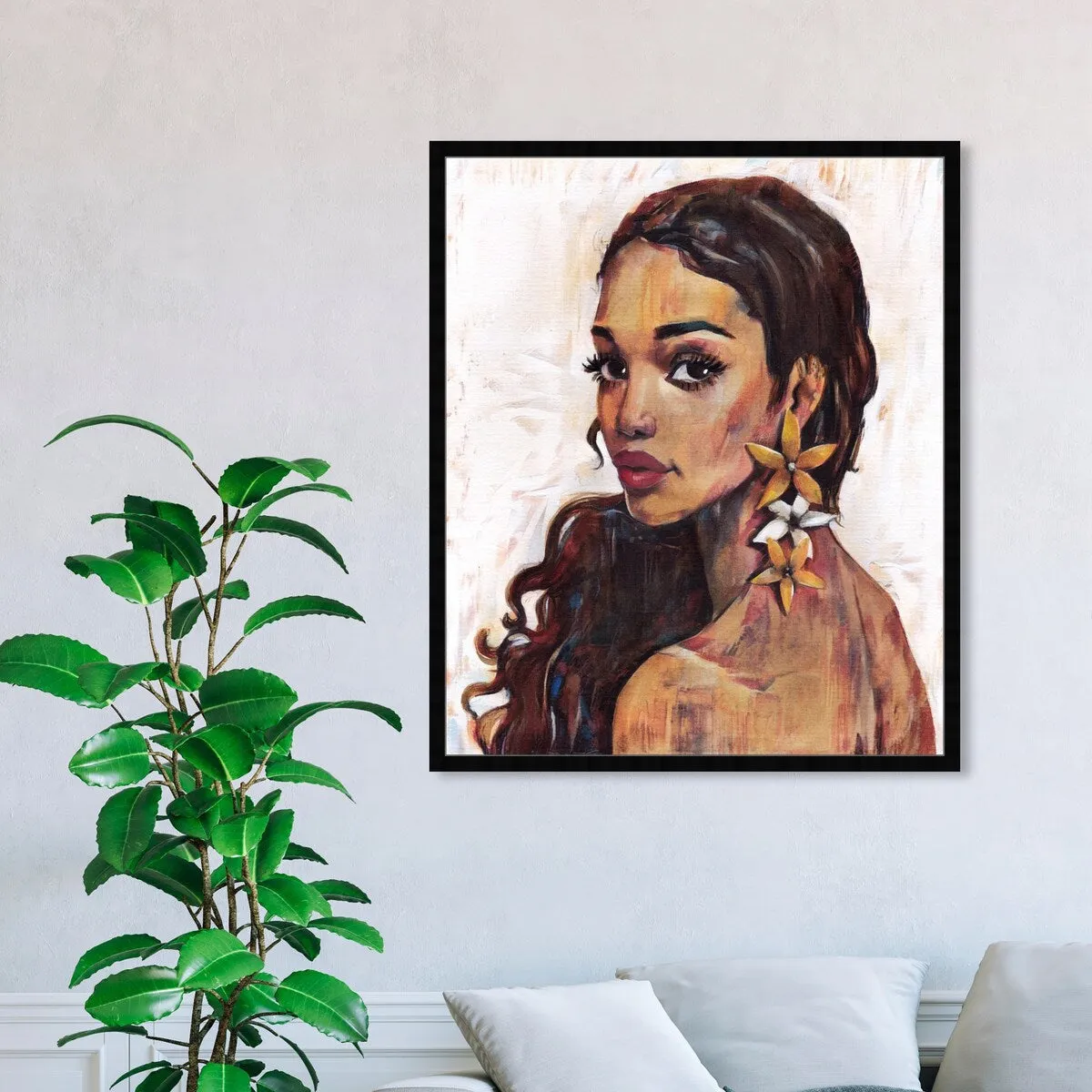 "Beauty with Petals", Flower Earirngs Beauty Traditional White Framed Wall Art Print for Bedroom