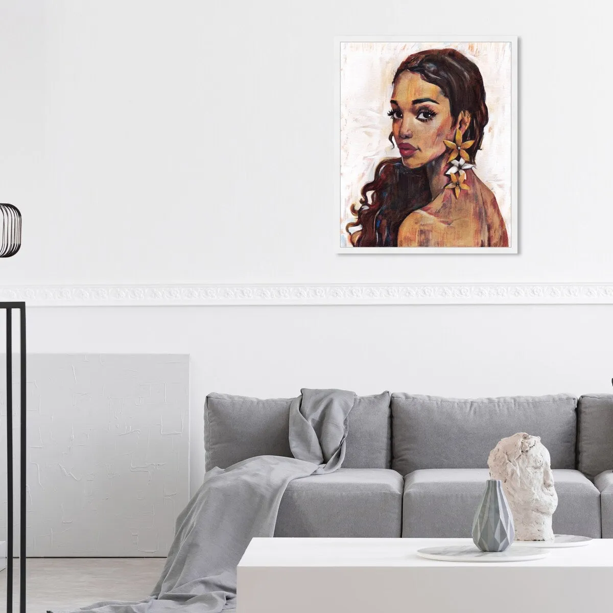 "Beauty with Petals", Flower Earirngs Beauty Traditional White Framed Wall Art Print for Bedroom