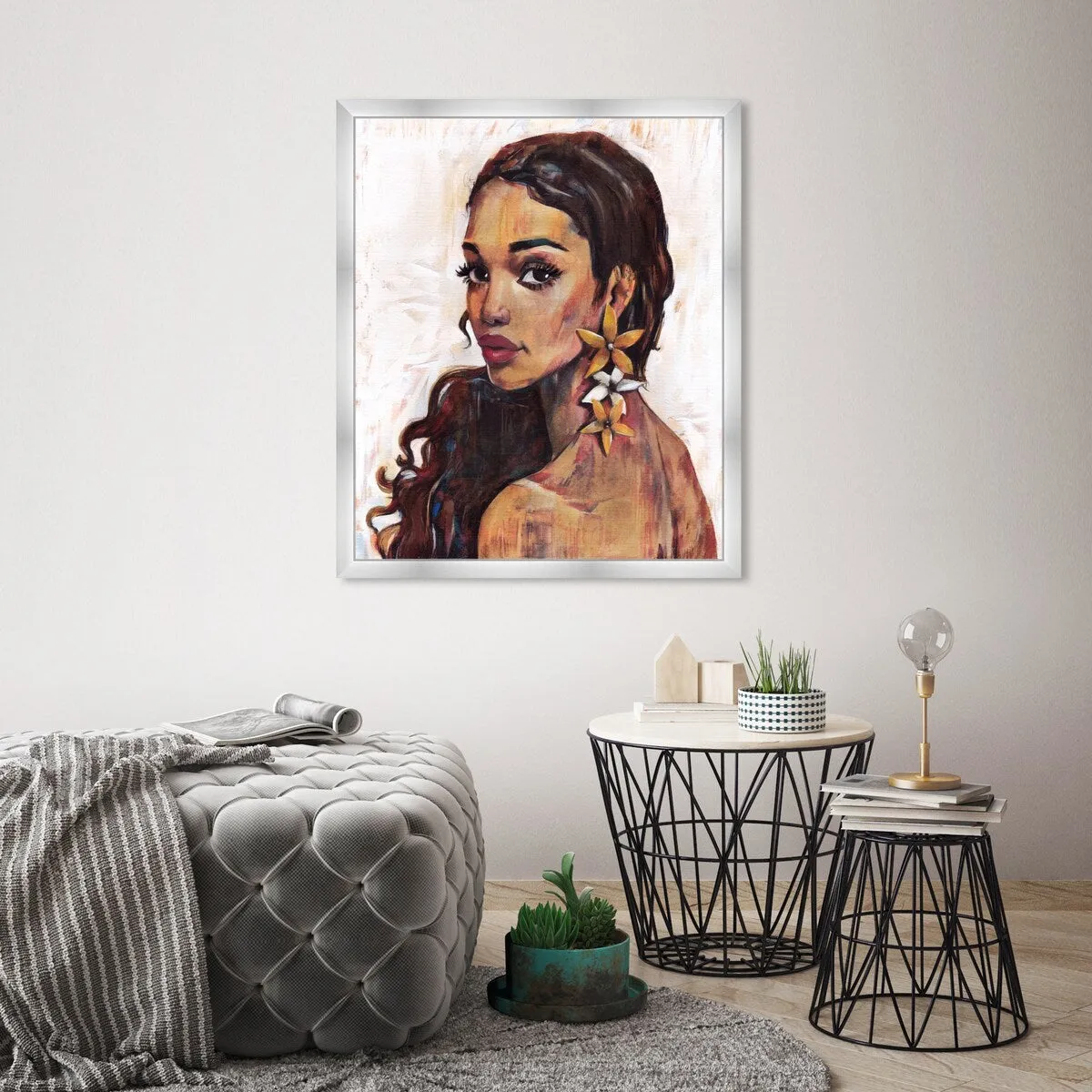 "Beauty with Petals", Flower Earirngs Beauty Traditional White Framed Wall Art Print for Bedroom
