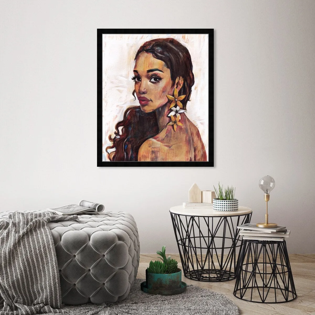 "Beauty with Petals", Flower Earirngs Beauty Traditional White Framed Wall Art Print for Bedroom