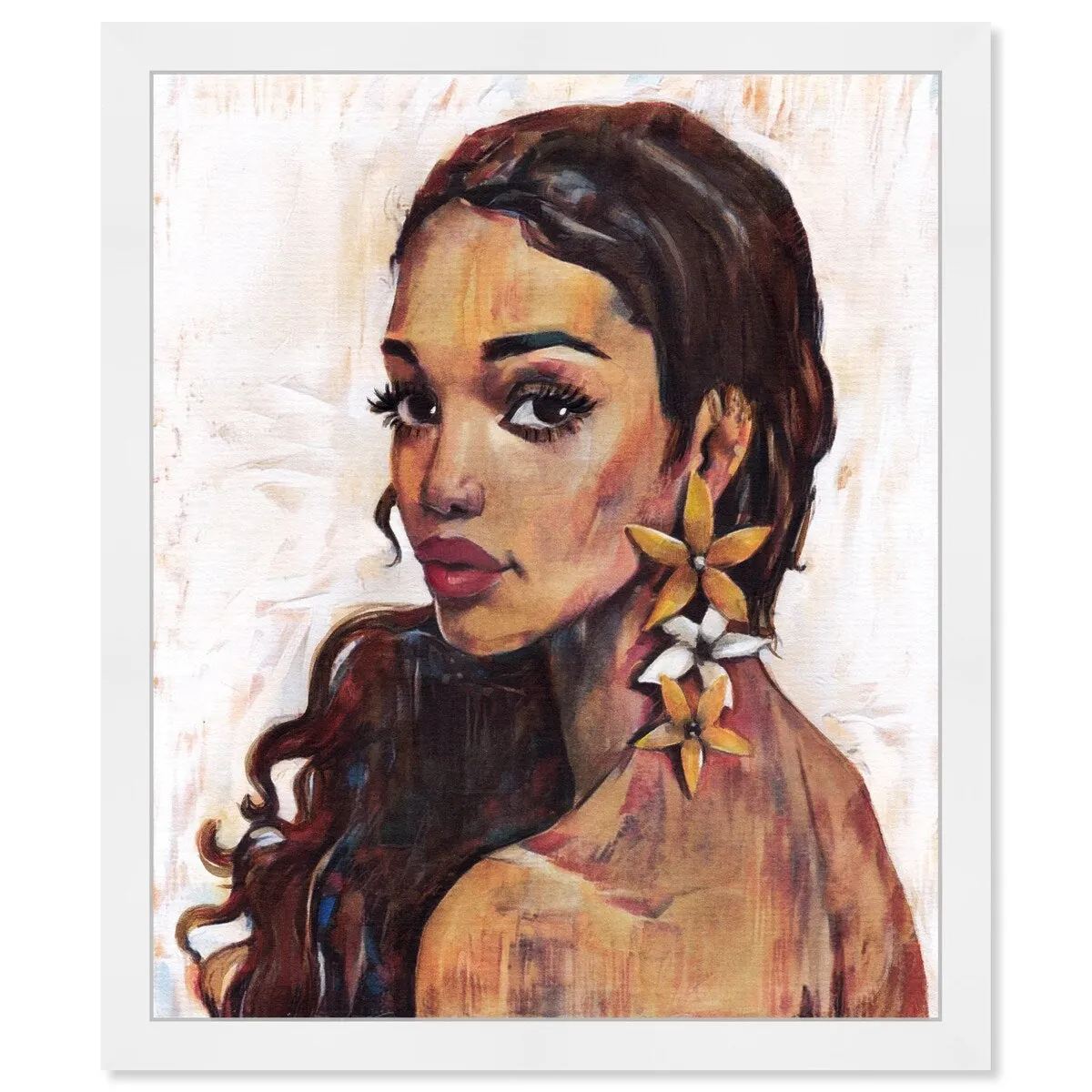 "Beauty with Petals", Flower Earirngs Beauty Traditional White Framed Wall Art Print for Bedroom