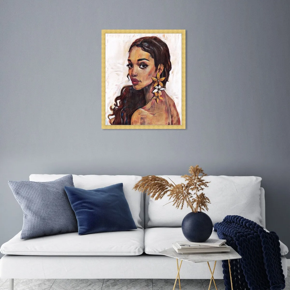 "Beauty with Petals", Flower Earirngs Beauty Traditional White Framed Wall Art Print for Bedroom