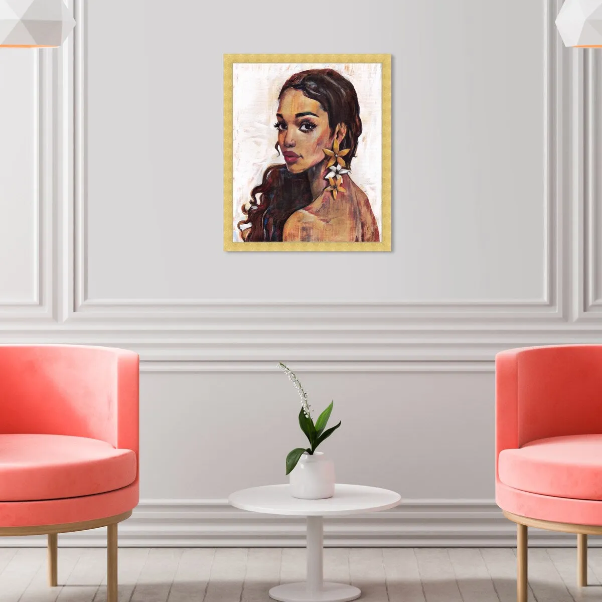 "Beauty with Petals", Flower Earirngs Beauty Traditional White Framed Wall Art Print for Bedroom