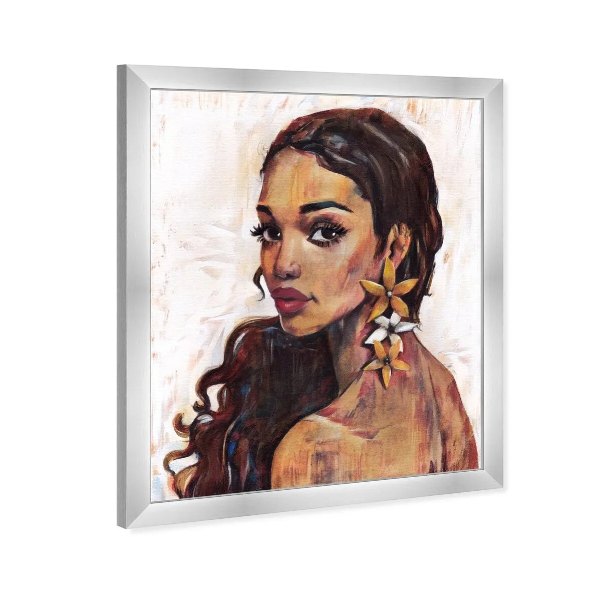 "Beauty with Petals", Flower Earirngs Beauty Traditional White Framed Wall Art Print for Bedroom
