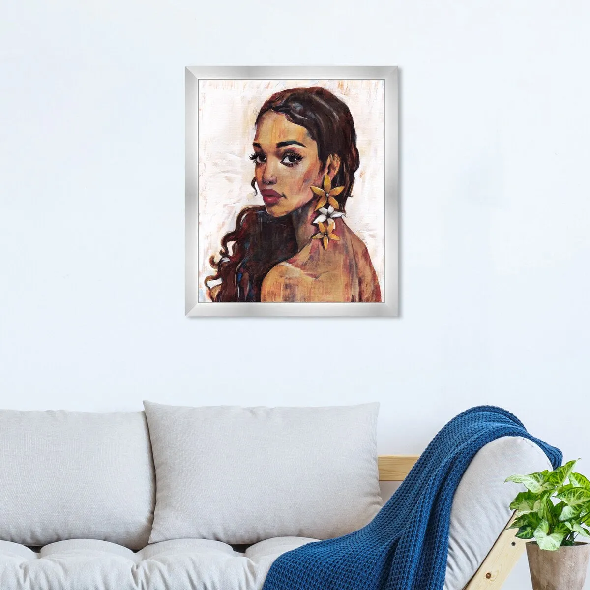 "Beauty with Petals", Flower Earirngs Beauty Traditional White Framed Wall Art Print for Bedroom