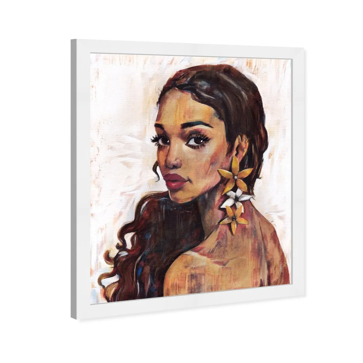 "Beauty with Petals", Flower Earirngs Beauty Traditional White Framed Wall Art Print for Bedroom