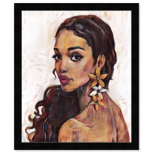 "Beauty with Petals", Flower Earirngs Beauty Traditional White Framed Wall Art Print for Bedroom