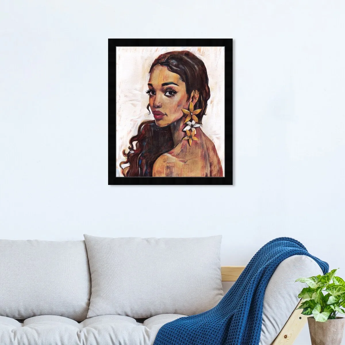 "Beauty with Petals", Flower Earirngs Beauty Traditional White Framed Wall Art Print for Bedroom