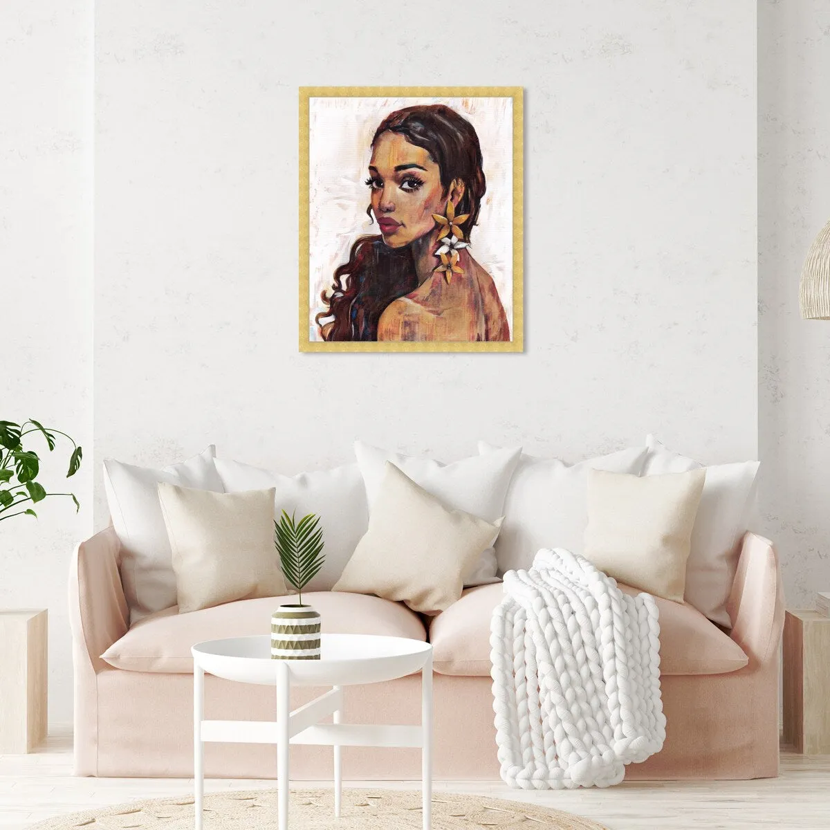 "Beauty with Petals", Flower Earirngs Beauty Traditional White Framed Wall Art Print for Bedroom