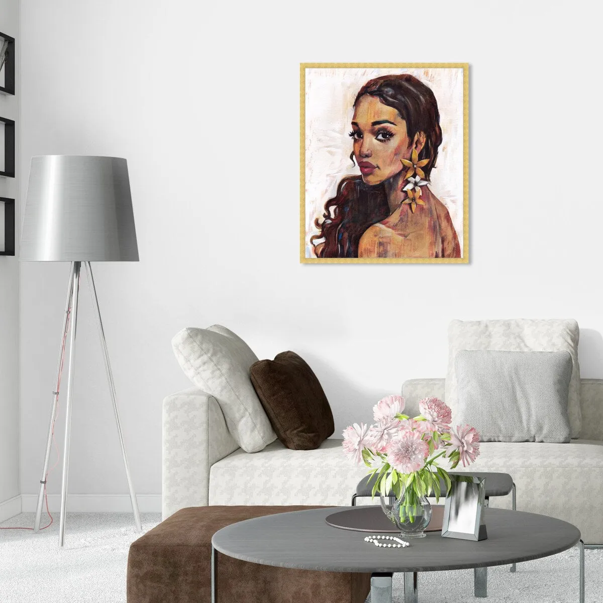 "Beauty with Petals", Flower Earirngs Beauty Traditional White Framed Wall Art Print for Bedroom
