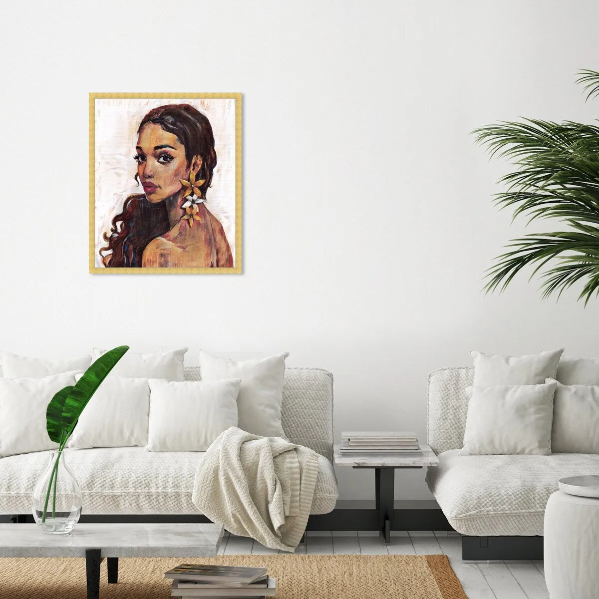 "Beauty with Petals", Flower Earirngs Beauty Traditional White Framed Wall Art Print for Bedroom