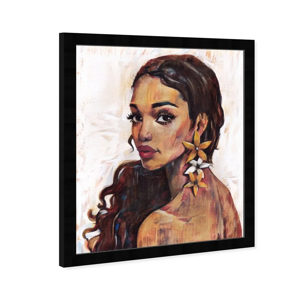 "Beauty with Petals", Flower Earirngs Beauty Traditional White Framed Wall Art Print for Bedroom