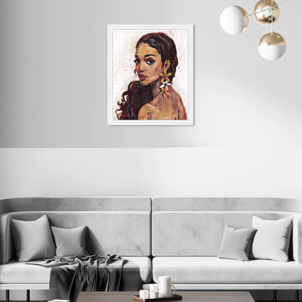 "Beauty with Petals", Flower Earirngs Beauty Traditional White Framed Wall Art Print for Bedroom