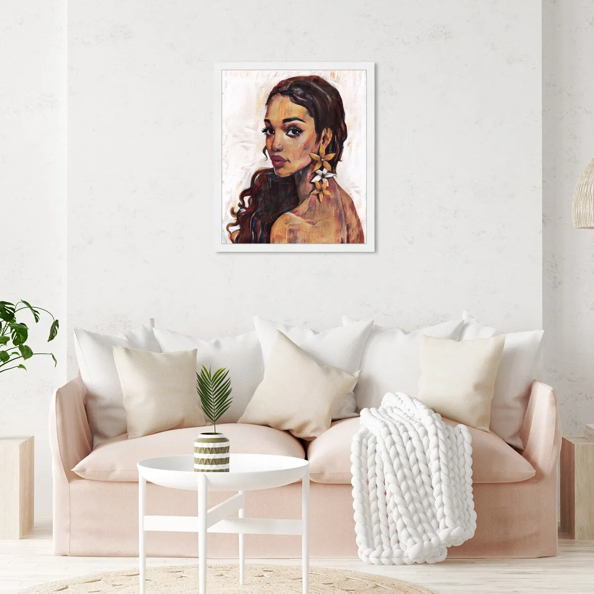 "Beauty with Petals", Flower Earirngs Beauty Traditional White Framed Wall Art Print for Bedroom