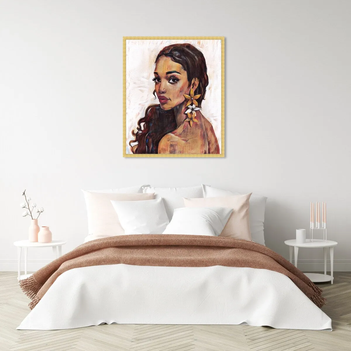 "Beauty with Petals", Flower Earirngs Beauty Traditional White Framed Wall Art Print for Bedroom