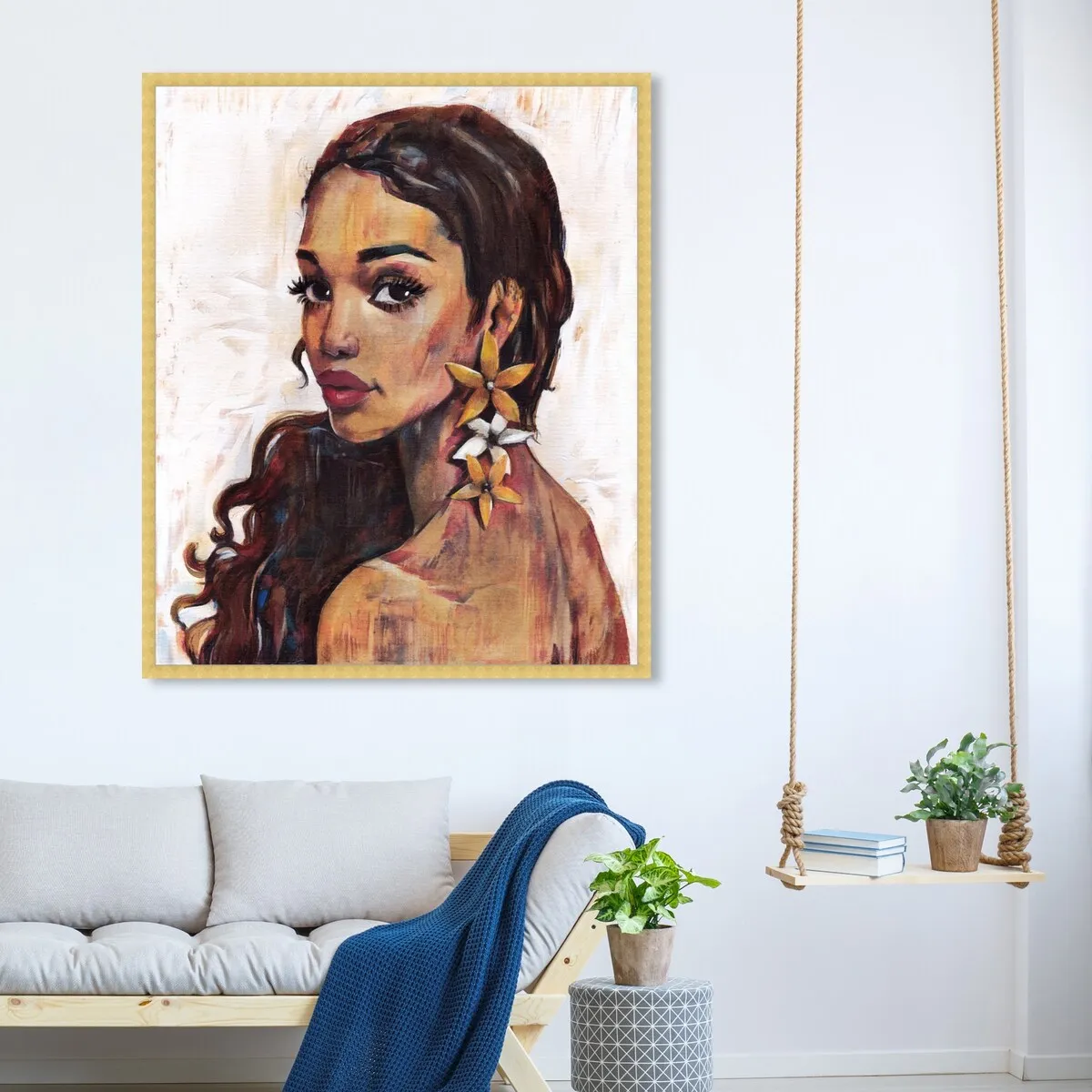 "Beauty with Petals", Flower Earirngs Beauty Traditional White Framed Wall Art Print for Bedroom