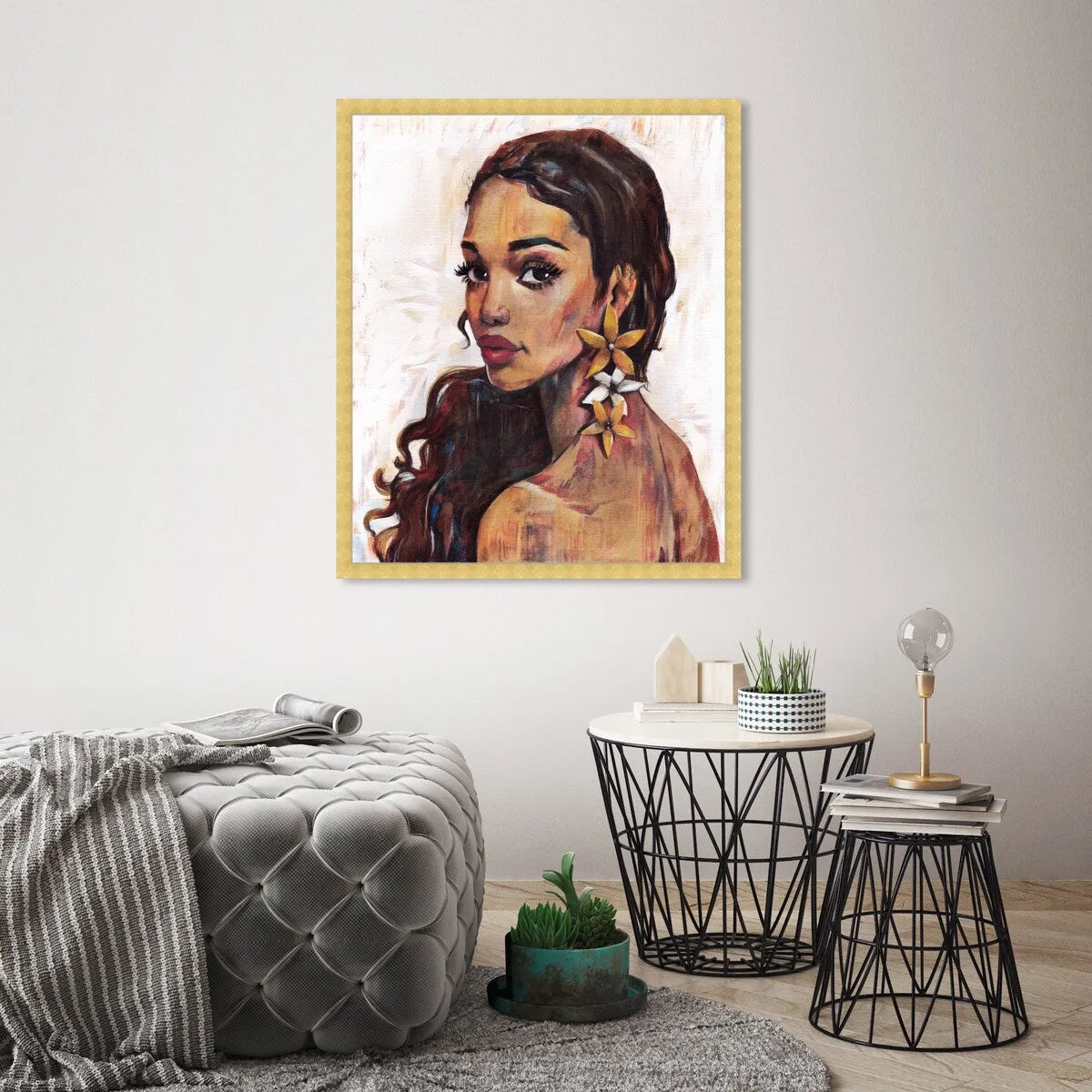"Beauty with Petals", Flower Earirngs Beauty Traditional White Framed Wall Art Print for Bedroom
