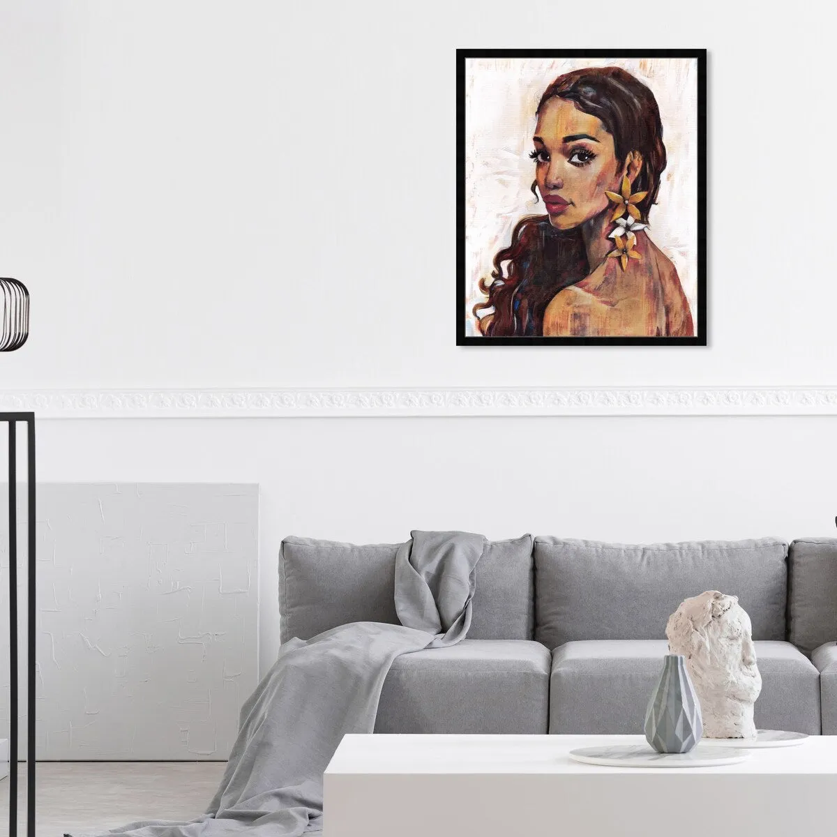 "Beauty with Petals", Flower Earirngs Beauty Traditional White Framed Wall Art Print for Bedroom