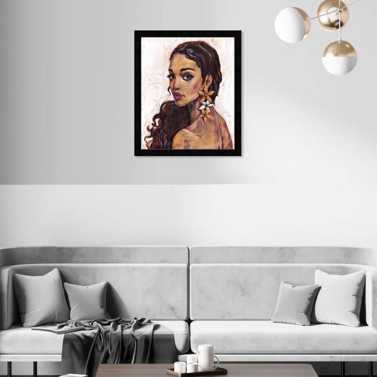 "Beauty with Petals", Flower Earirngs Beauty Traditional White Framed Wall Art Print for Bedroom