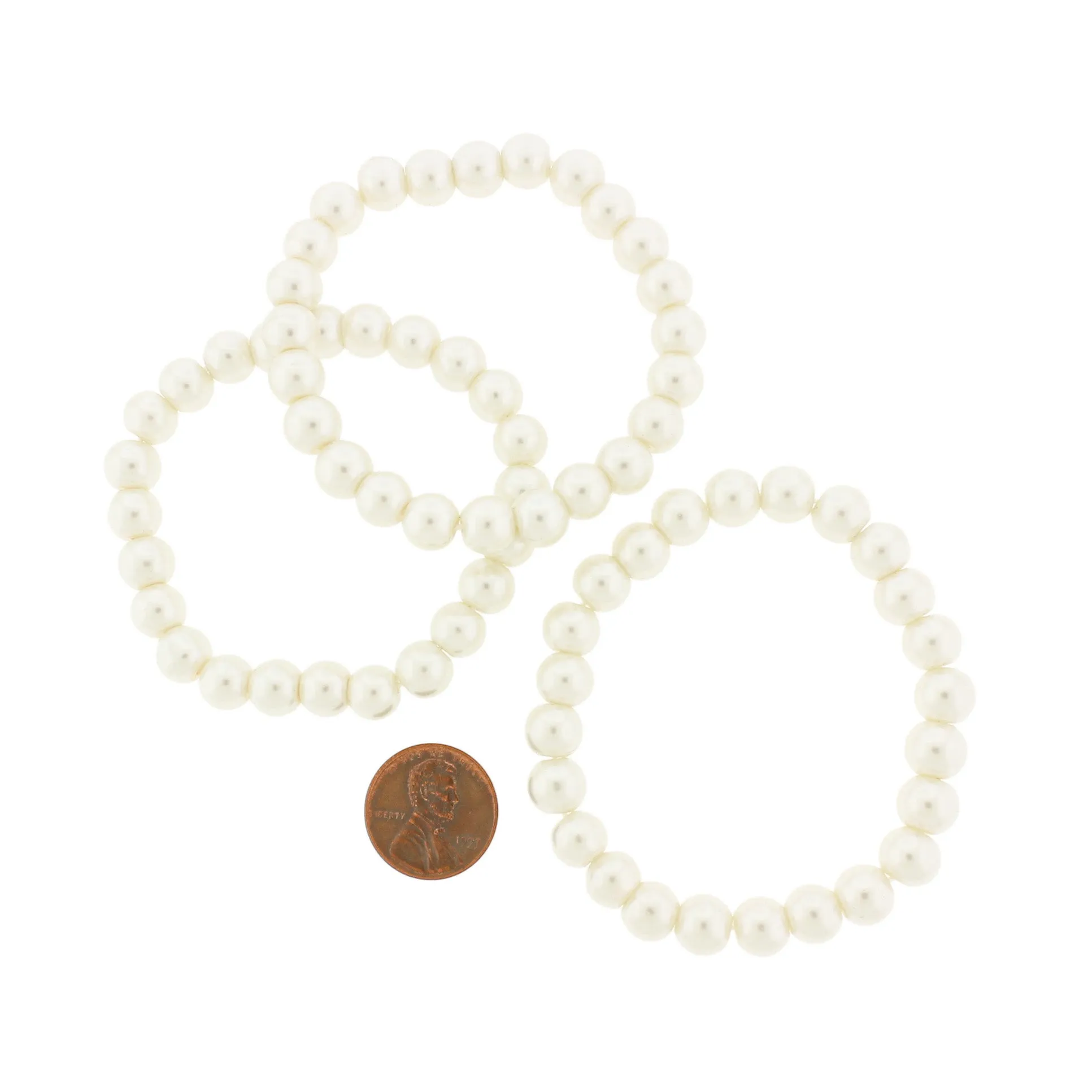 Round Acrylic Bead Bracelet - 51mm - Pearl White - 1 Bracelet - BB042