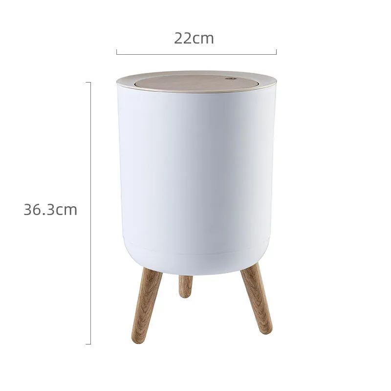 Round Luxury Wood Grain Top Waste Bin 7L