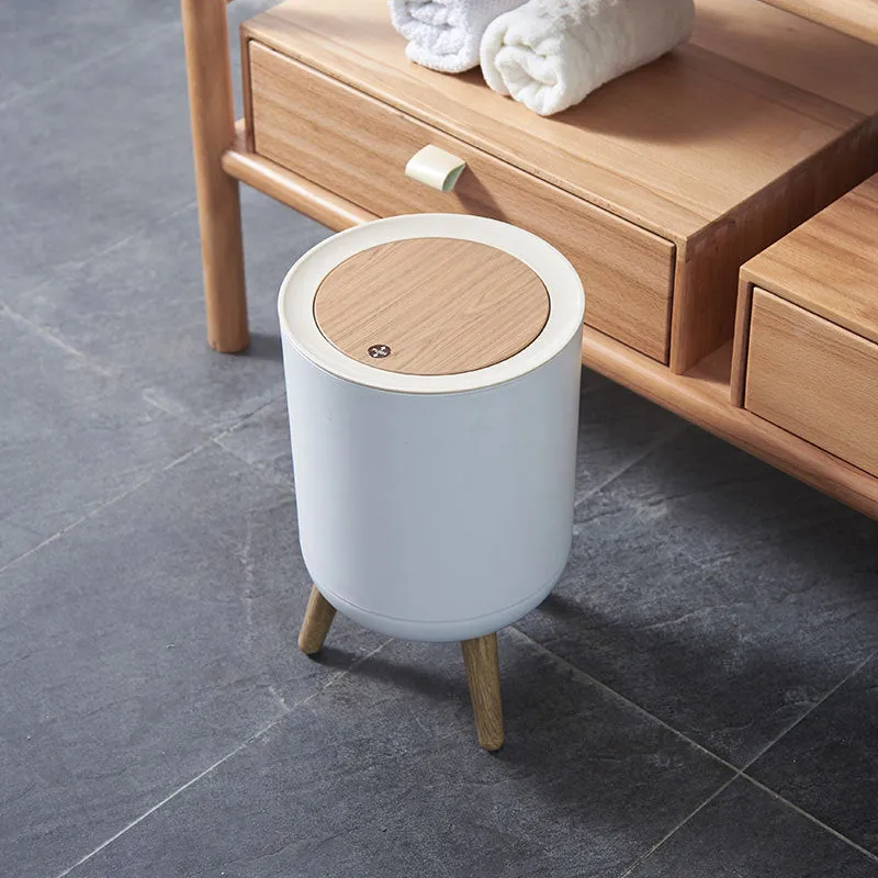 Round Luxury Wood Grain Top Waste Bin 7L