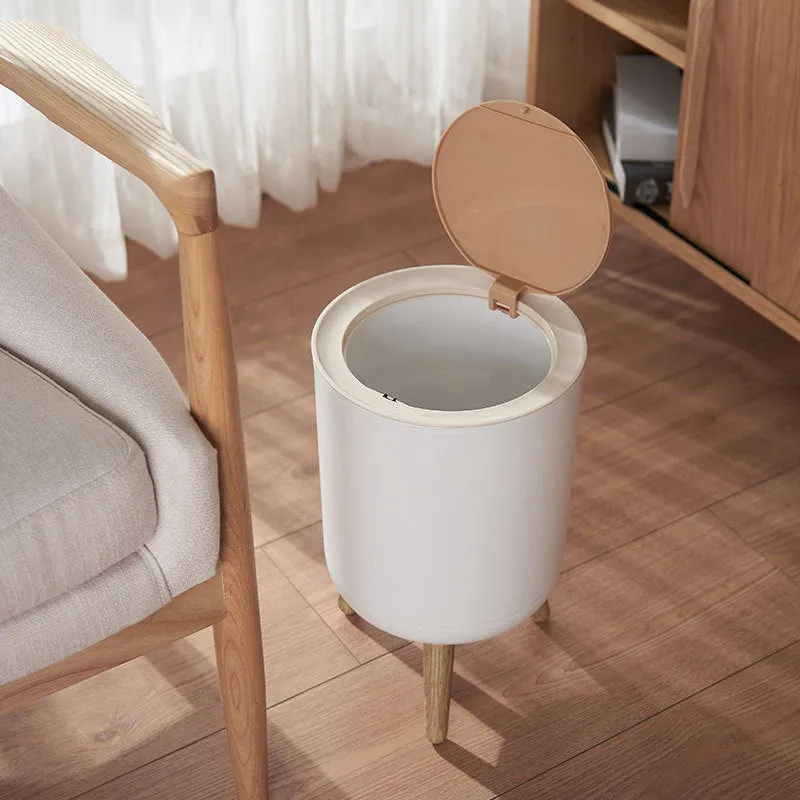 Round Luxury Wood Grain Top Waste Bin 7L