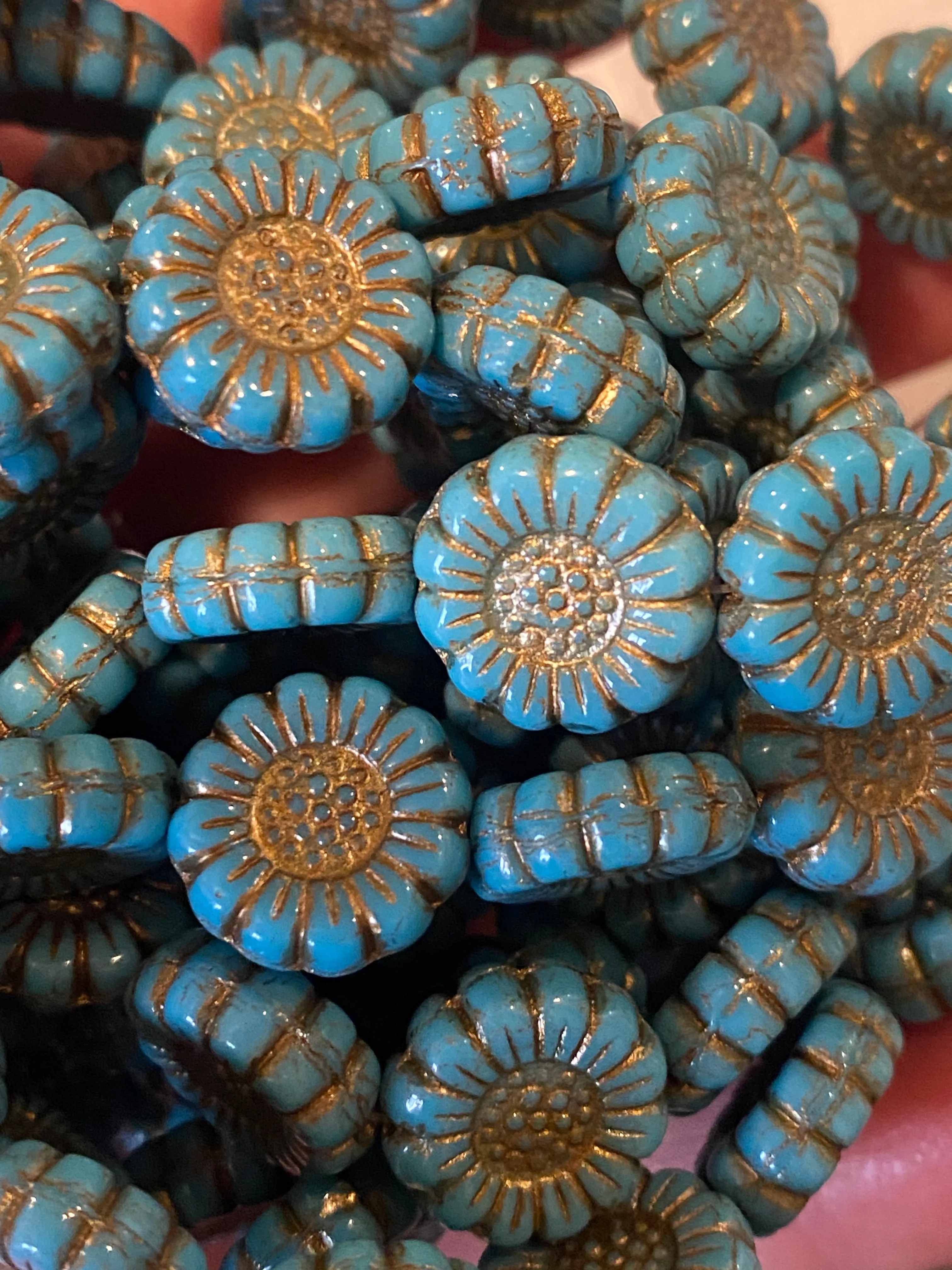 Sunflower (13mm) blue Opaque with Dark Bronze Wash