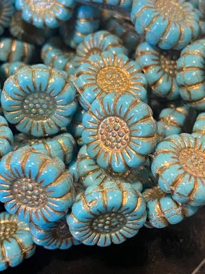 Sunflower (13mm) blue Opaque with Dark Bronze Wash