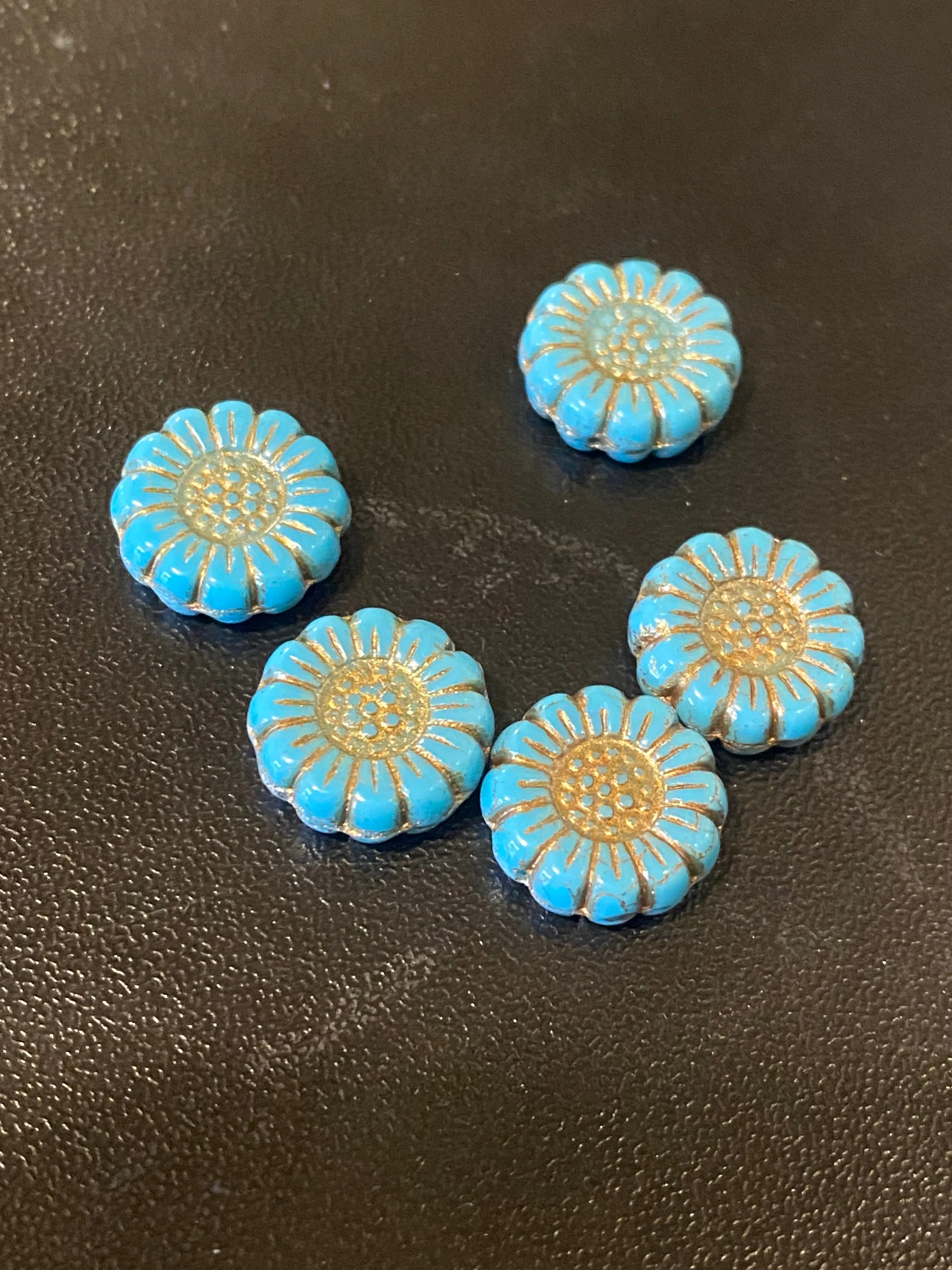 Sunflower (13mm) blue Opaque with Dark Bronze Wash