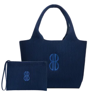 Sutton City Tote - Navy Stripe Monogram - Large