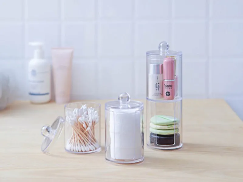 Transparent Makeup Storage Box Cotton Swab Cotton Pad Organizer Brush Plastic Box