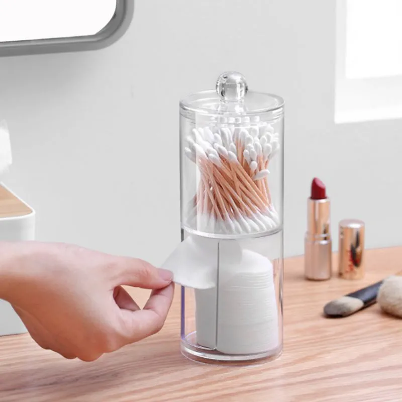 Transparent Makeup Storage Box Cotton Swab Cotton Pad Organizer Brush Plastic Box
