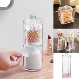 Transparent Makeup Storage Box Cotton Swab Cotton Pad Organizer Brush Plastic Box
