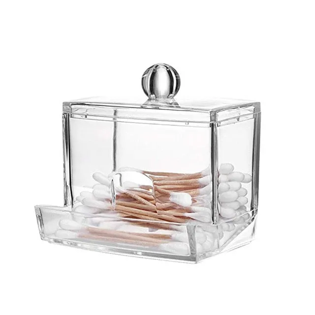 Transparent Makeup Storage Box Cotton Swab Cotton Pad Organizer Brush Plastic Box