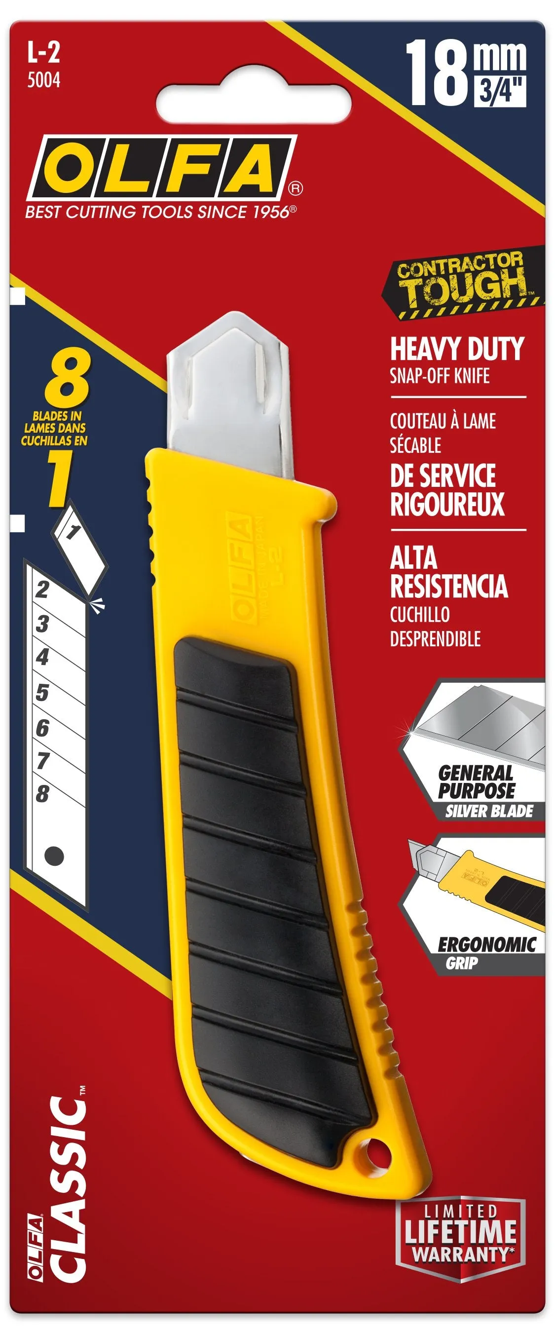 Utility Knife - OLFA 18mm L-2 Utility Knife with Rubber Inset 5004