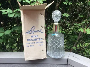 Vintage Lead Crystal Decanter by Leonard with Gold Plated Neck. Etched Diamond Pattern. Glassware. Barware. Tableware. 15th Anniversary Gift
