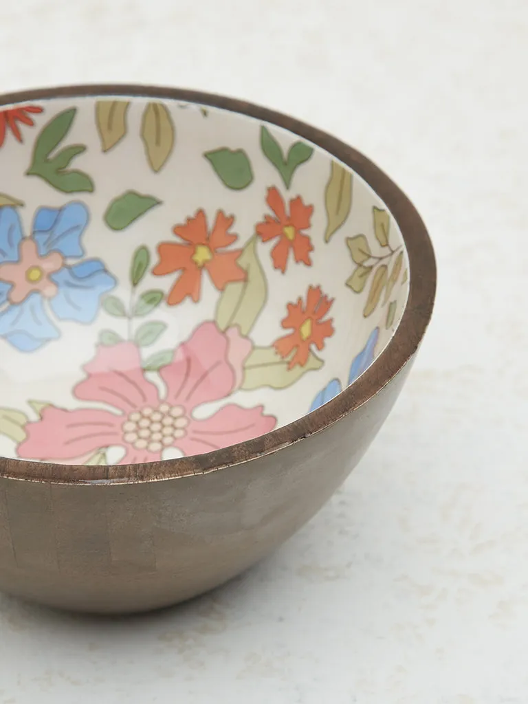 Westside Home Multicolour Floral Printed Wooden Bowl - Small