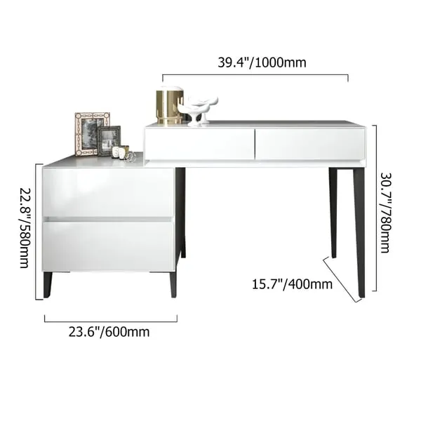 White Corner Makeup Vanity with Storage 4 Drawer Modern and Expandable