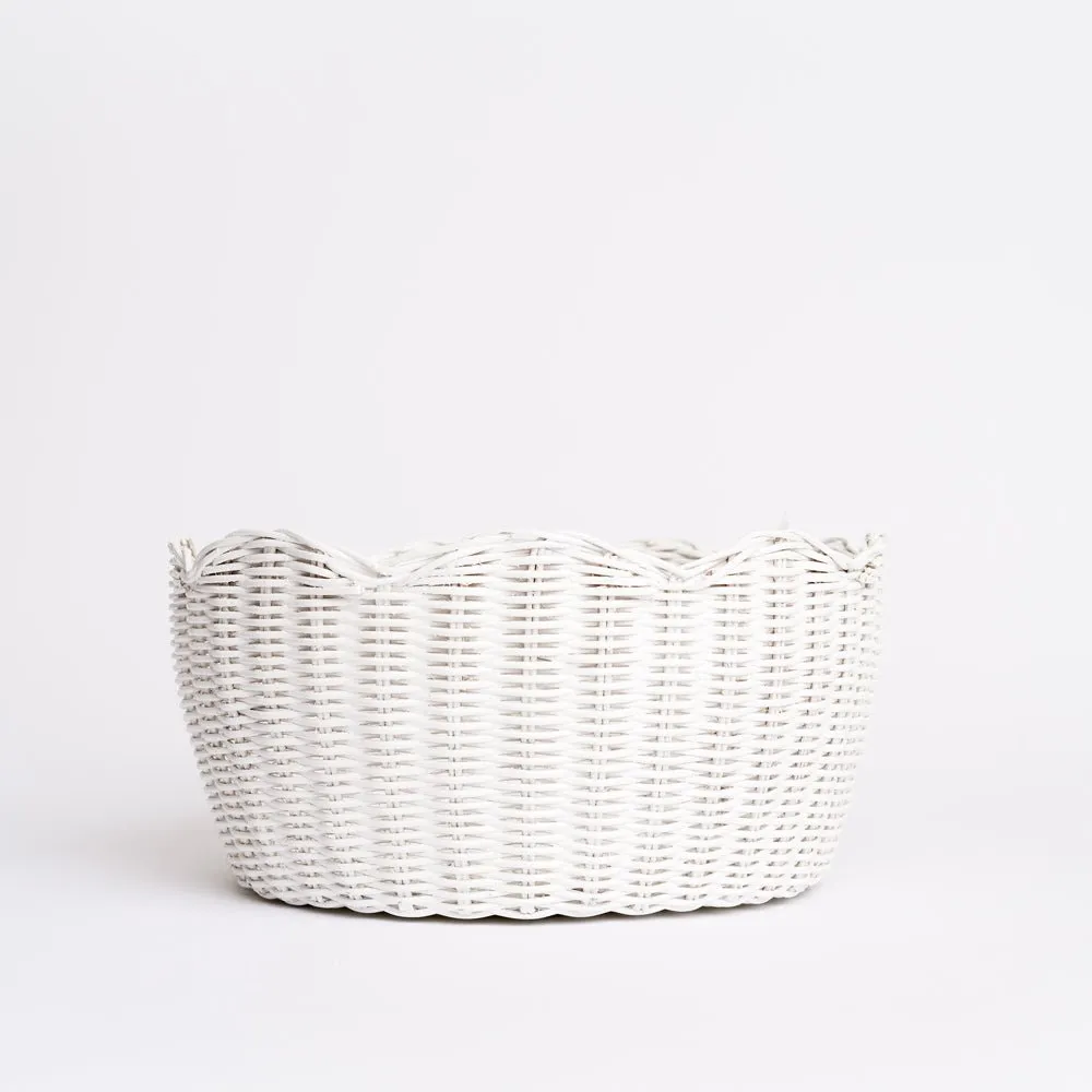 White Wicker Scalloped Bowl