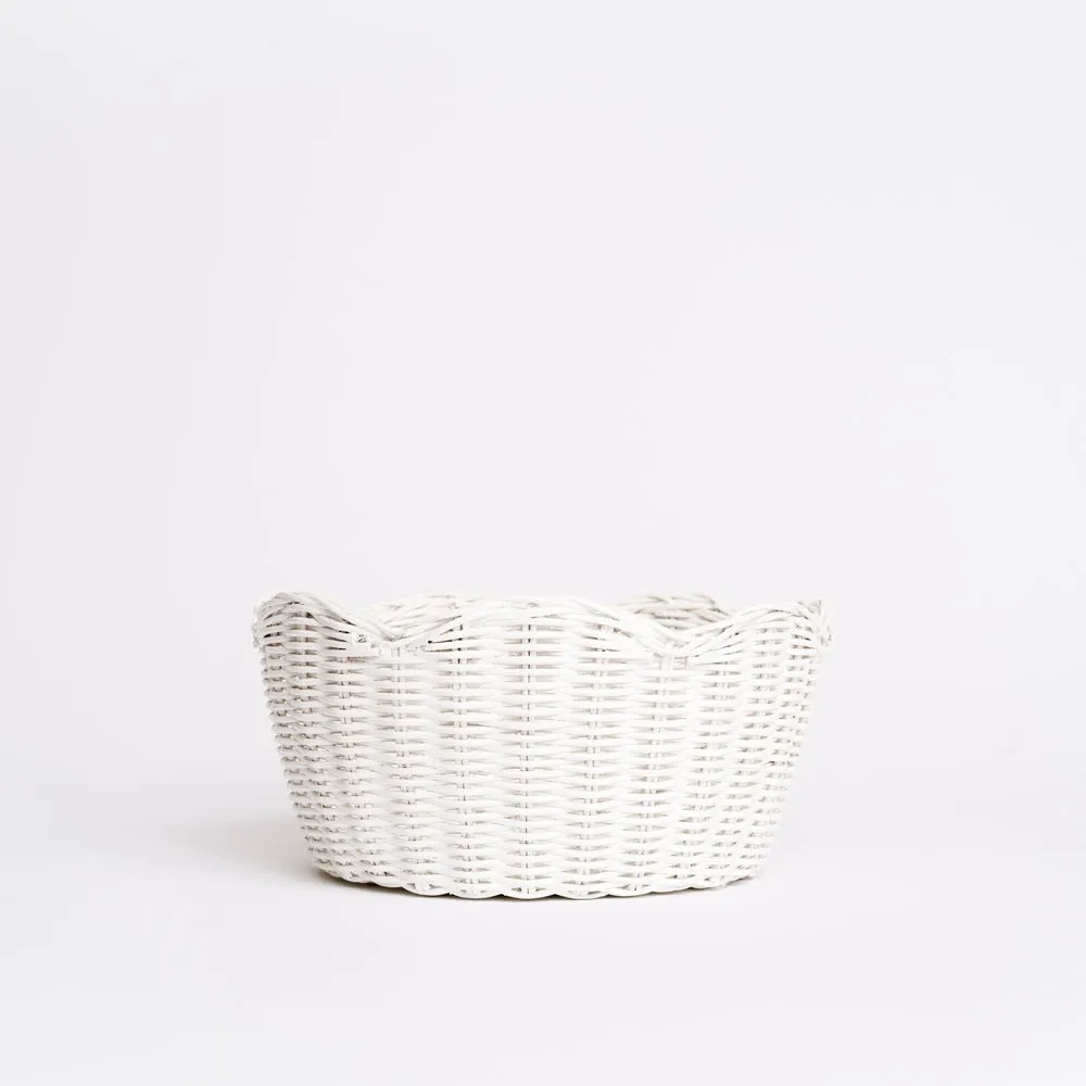 White Wicker Scalloped Bowl