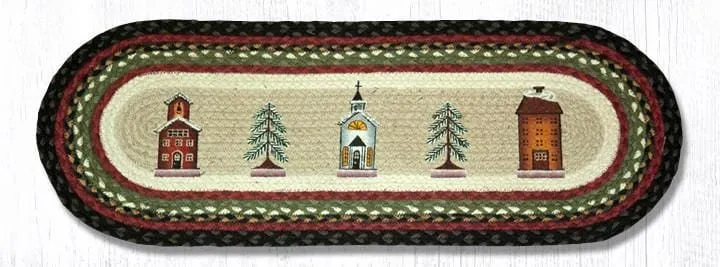 Winter Village Oval Braided Jute Table Runner