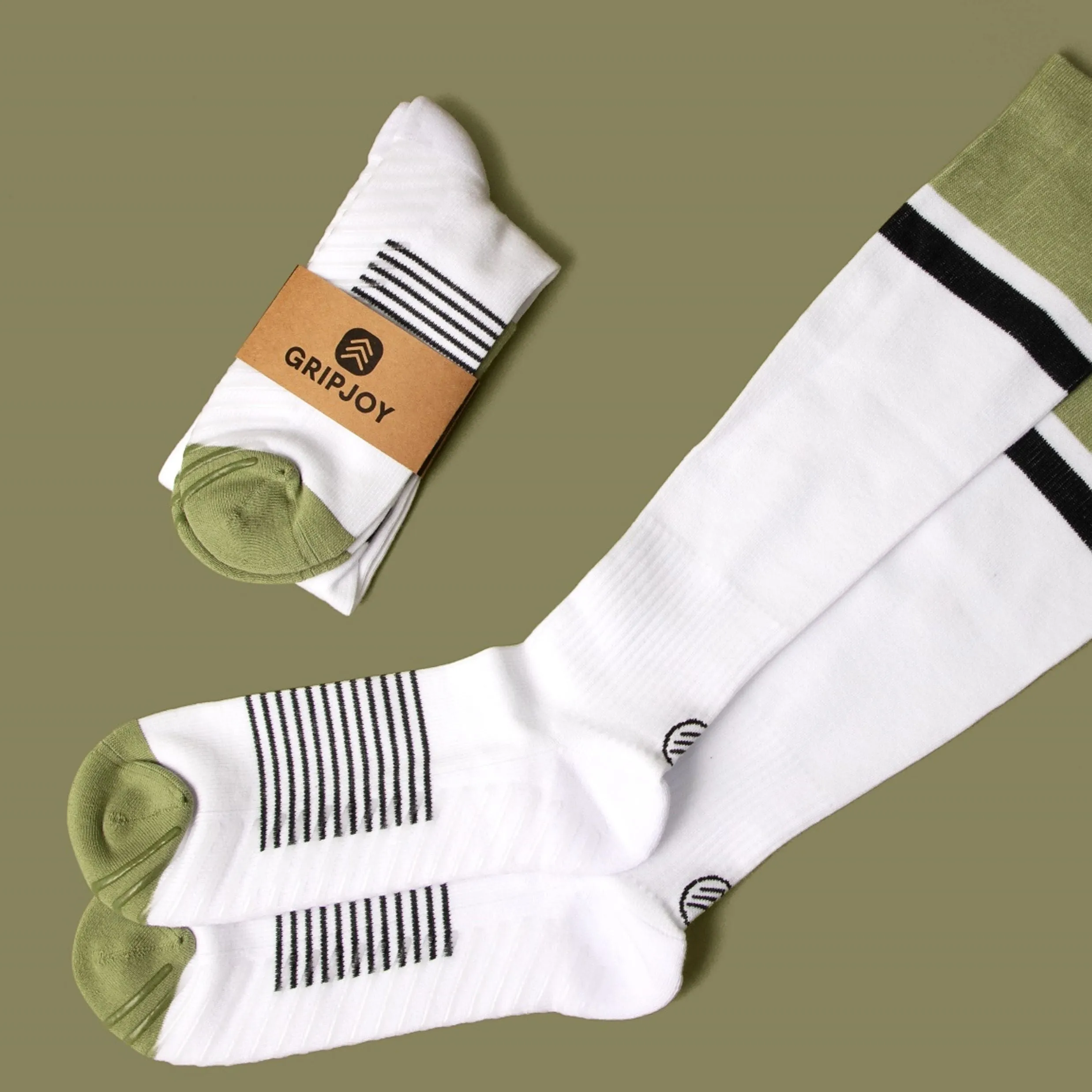 Women's White/Black/Green Compression Socks with Grips - 4 Pairs
