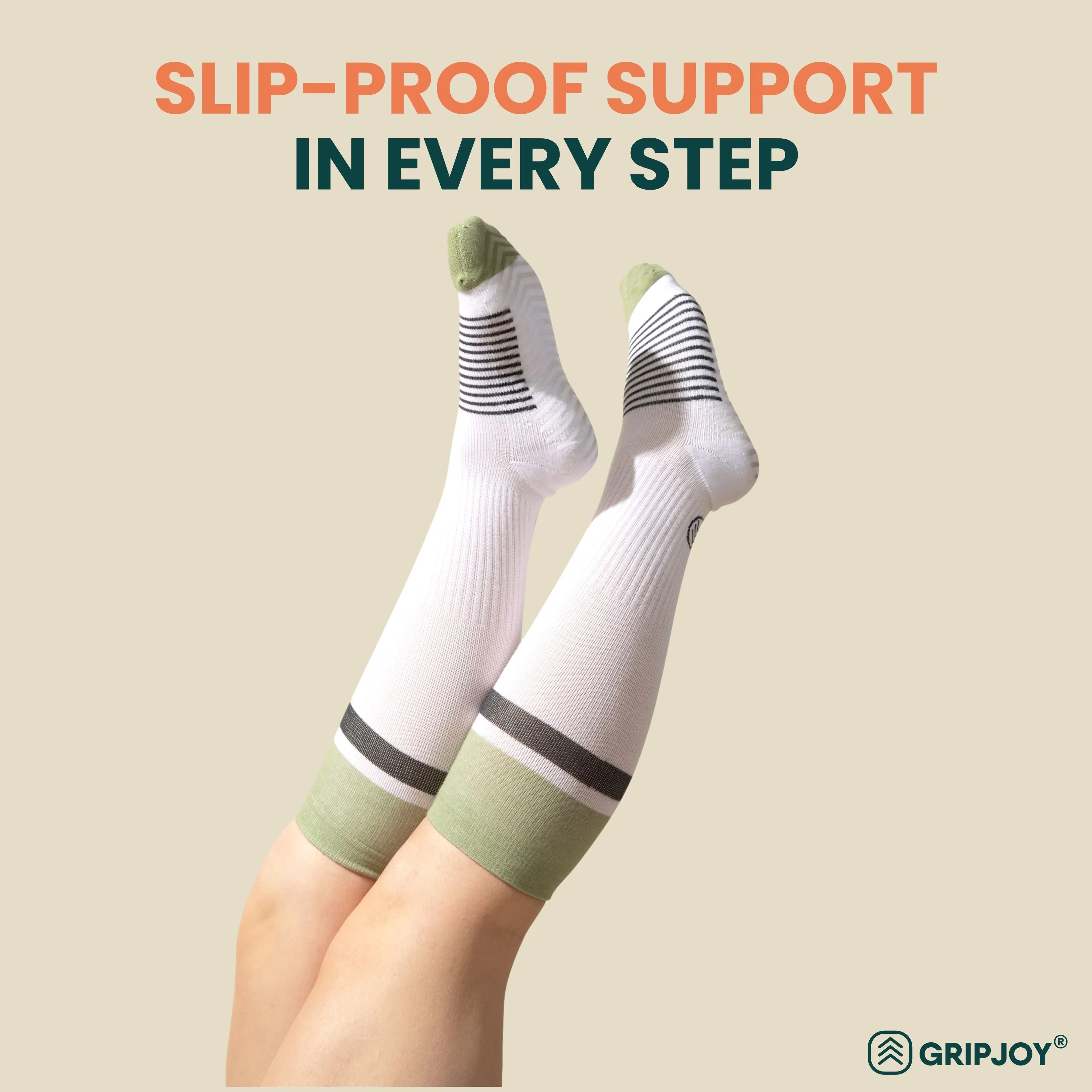 Women's White/Black/Green Compression Socks with Grips - 4 Pairs